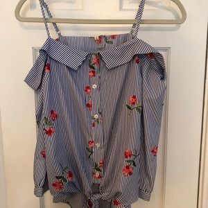 Cold shoulder striped floral off the shoulder top